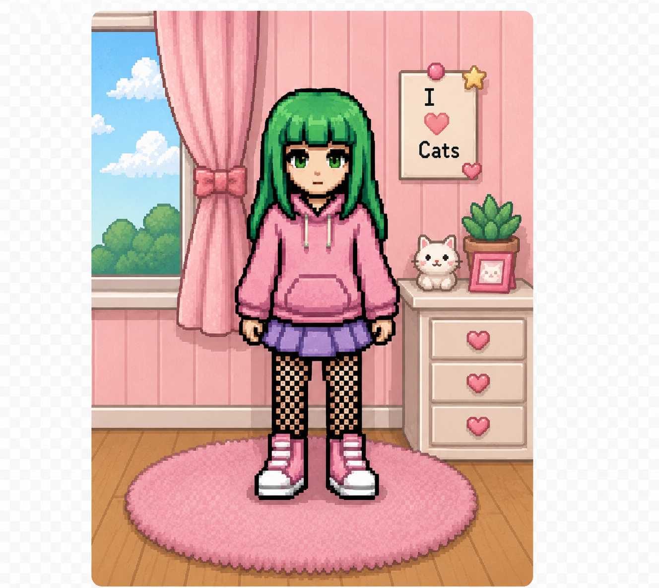 Elowen standing in her pink hoodie
